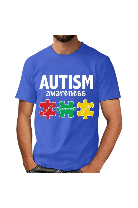 Autism Awareness Shirt Men: Autism Acceptance T Shirt Autism Support Inspirational Short Sleeve Tee Tops(Blue,S)