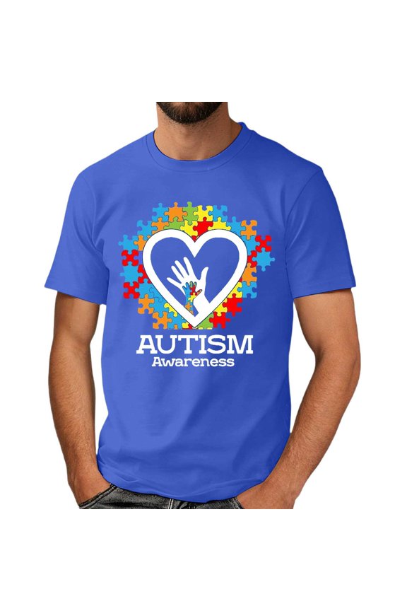 Autism Awareness Shirt Men: Autism Acceptance T Shirt Autism Support Inspirational Short Sleeve Tee Tops(Blue,S)