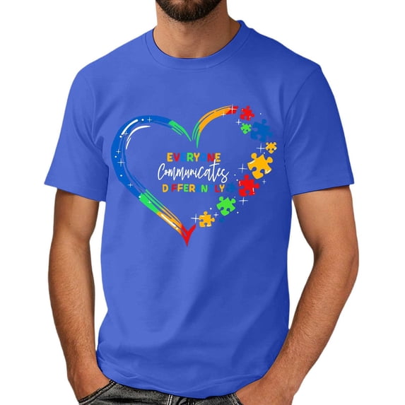Autism Awareness Shirt Men: Autism Acceptance T Shirt Autism Support Inspirational Short Sleeve Tee Tops(Blue,XL)