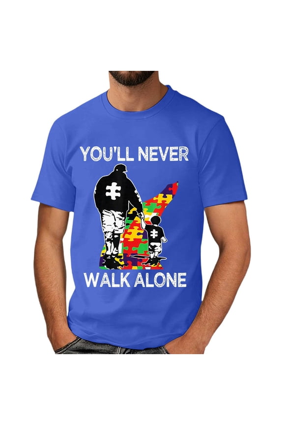 Autism Awareness Shirt Men: Autism Acceptance T Shirt Autism Support Inspirational Short Sleeve Tee Tops(Blue,XXL)