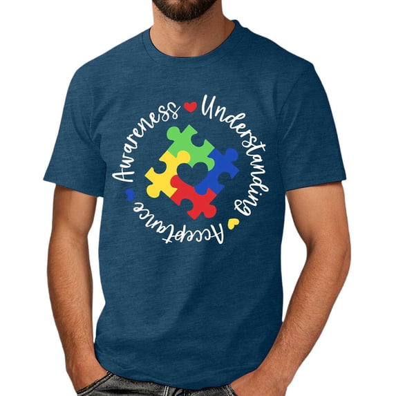 Autism Awareness Shirt Men: Autism Acceptance T Shirt Autism Support Inspirational Short Sleeve Tee Tops(Dark Blue,XXL)