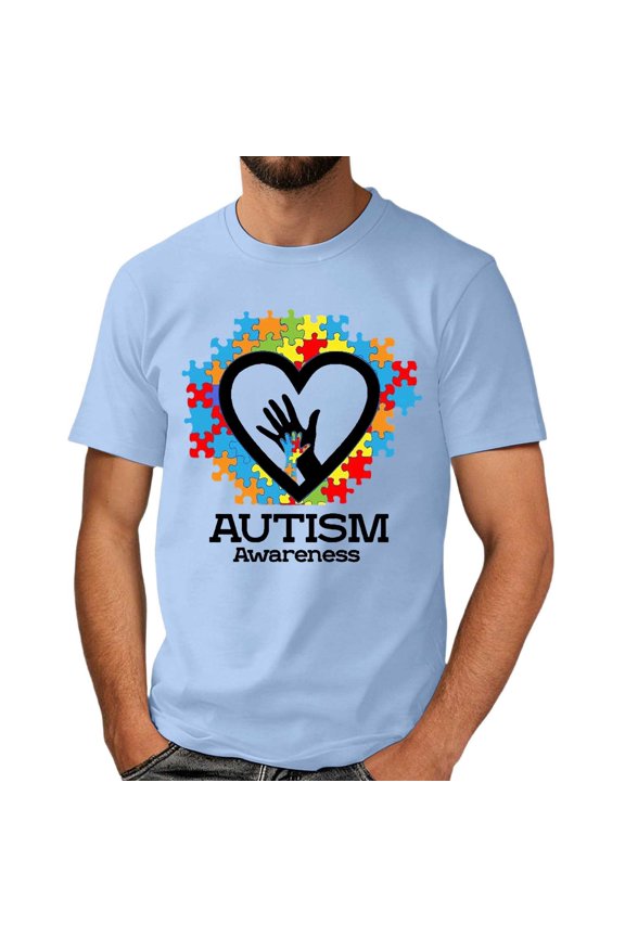 Autism Awareness Shirt Men: Autism Acceptance T Shirt Autism Support Inspirational Short Sleeve Tee Tops(Light Blue,S)