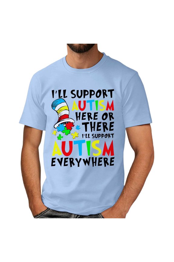 Autism Awareness Shirt Men: Autism Acceptance T Shirt Autism Support Inspirational Short Sleeve Tee Tops(Light Blue,S)