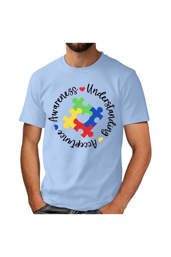 Autism Awareness Shirt Men: Autism Acceptance T Shirt Autism Support Inspirational Short Sleeve Tee Tops(Light Blue,S)
