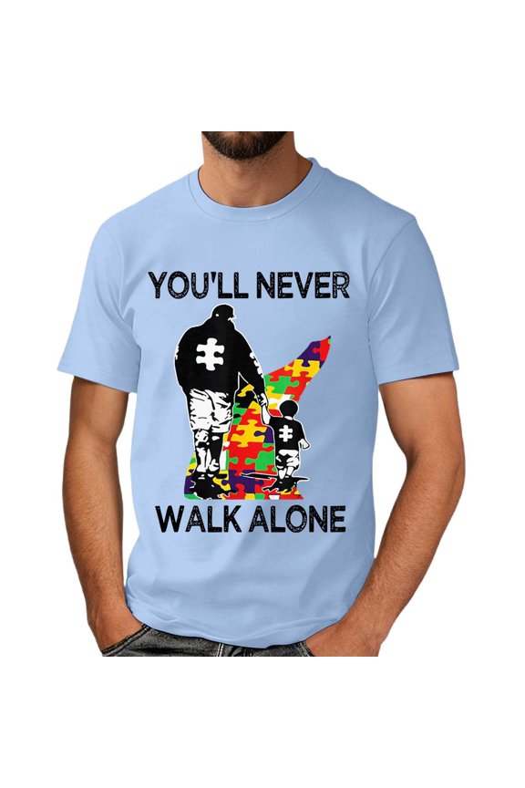 Autism Awareness Shirt Men: Autism Acceptance T Shirt Autism Support Inspirational Short Sleeve Tee Tops(Light Blue,S)