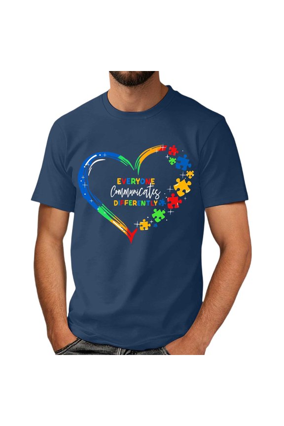Autism Awareness Shirt Men: Autism Acceptance T Shirt Autism Support Inspirational Short Sleeve Tee Tops(Navy,S)