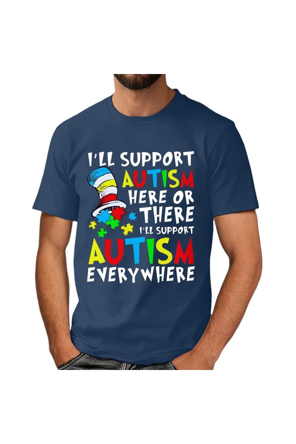 Autism Awareness Shirt Men: Autism Acceptance T Shirt Autism Support Inspirational Short Sleeve Tee Tops(Navy,S)