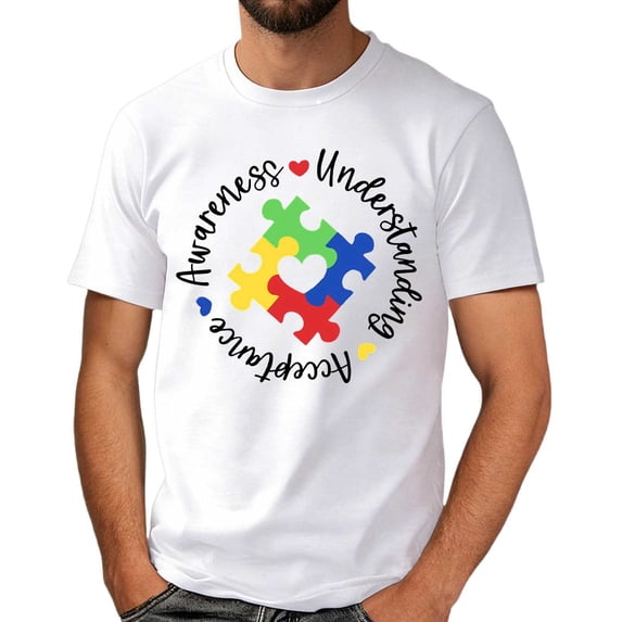 Autism Awareness Shirt Men: Autism Acceptance T Shirt Autism Support Inspirational Short Sleeve Tee Tops(White,M)