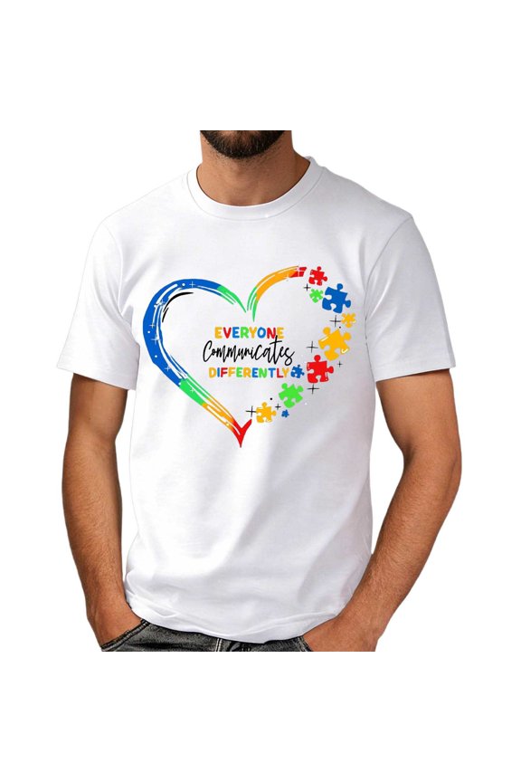 Autism Awareness Shirt Men: Autism Acceptance T Shirt Autism Support Inspirational Short Sleeve Tee Tops(White,S)