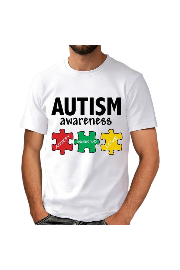 Autism Awareness Shirt Men: Autism Acceptance T Shirt Autism Support Inspirational Short Sleeve Tee Tops(White,XXL)
