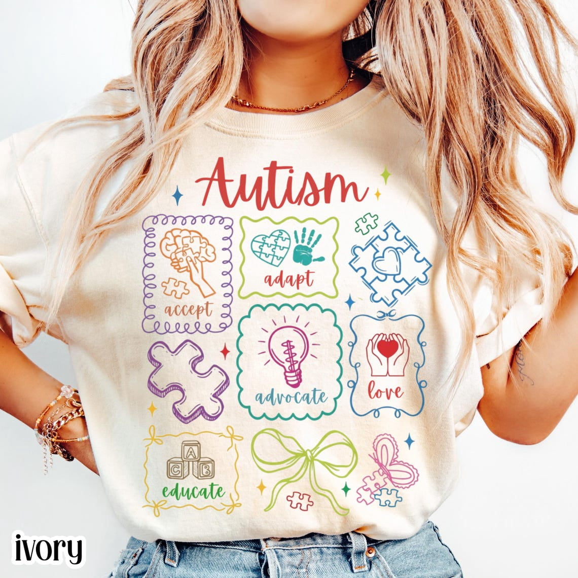Autism Awareness Shirt Tee Accept Adapt Advocate Love Educate T-Shirt