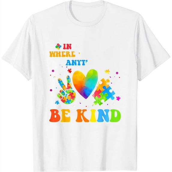 Autism Awareness Shirt Women Be Kind Shirts Autistic Support T-Shirt White Large