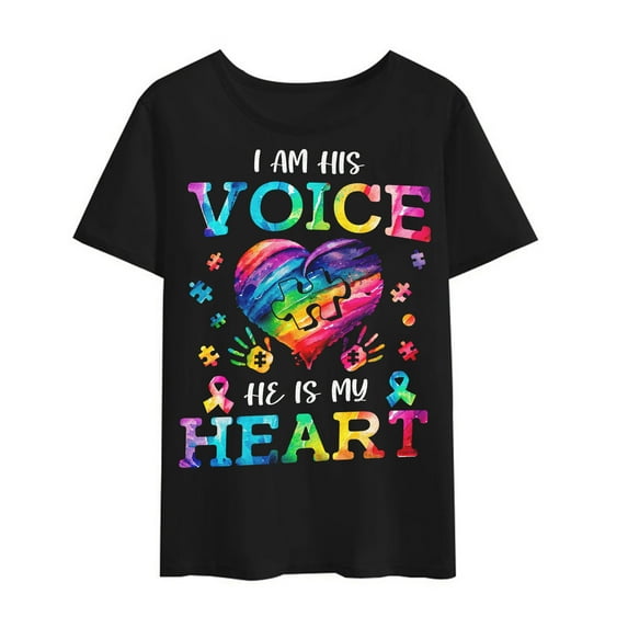 Autism Awareness Shirts Autism Watercolor Heart Women Men T-Shirt Graphics Casual Shirt Short Sleeve Summer Tee Tops Gift Black X-Large