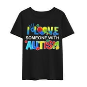 Autism Awareness Shirts I LOVE SOMEONE WITH AUTISM Women Men T-Shirt Graphics Casual Shirt Short Sleeve Summer Tee Tops Gift Black 3X-Large