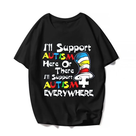 Autism Awareness Shirts Womens Men Short Sleeve Round Neck Autistic Support Graphic Tees Tops Black Large