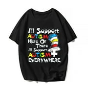 BODENSEE Autism Awareness Shirts Womens Men Short Sleeve Round Neck Autistic Support Graphic Tees Tops Black Medium