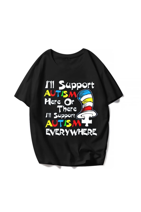 Autism Awareness Shirts Womens Men Short Sleeve Round Neck Autistic Support Graphic Tees Tops Black XX-Large