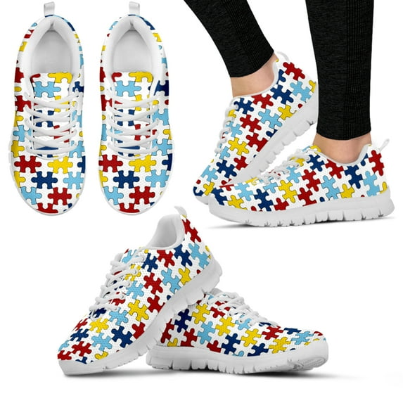 Autism Awareness Shoes Colorful Puzzle Print Comfortable Lace Up Shoes