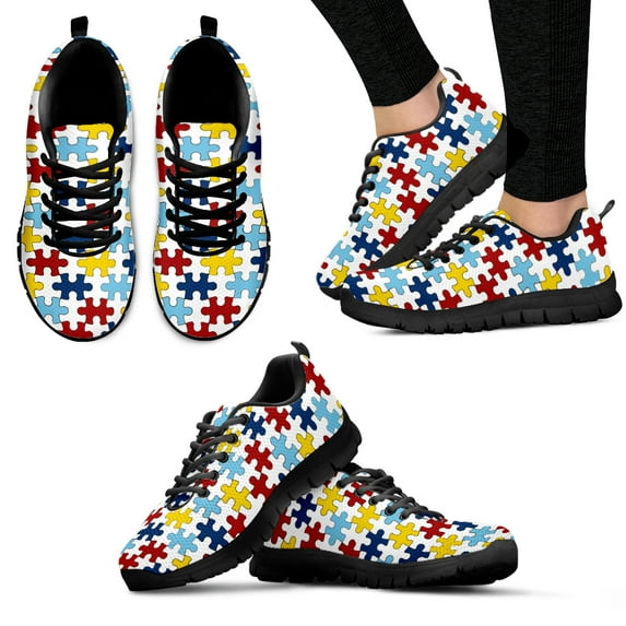 Autism Awareness Shoes Colorful Puzzle Print Comfortable Lace Up Shoes