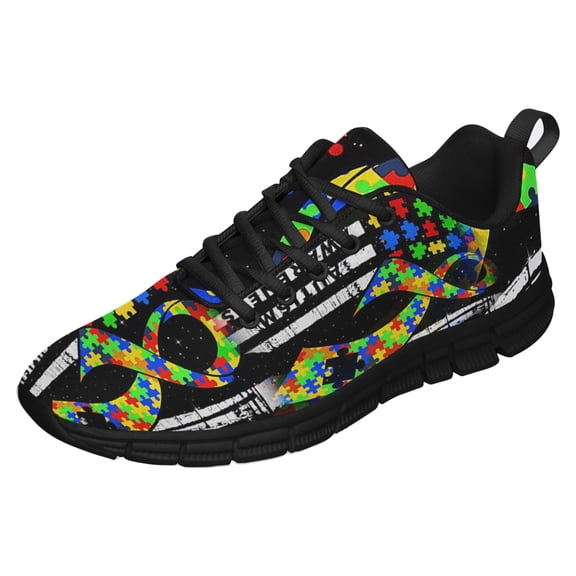 Autism Awareness Shoes for Men Women Running Shoes Lightweight Walking Sneakers Mesh Athletic Sport Shoes Black Size 3.5