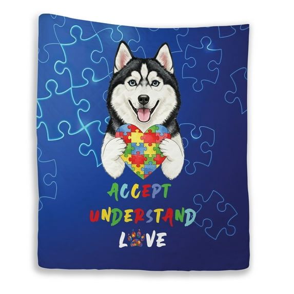 Autism Awareness Siberian Husky Accept Understand Love Quilt Blanket Husky Dog Lover Gifts Cozy Comforter Throw Blanket - 12003