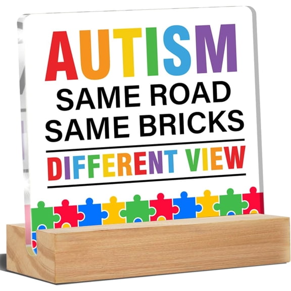 Autism Awareness Sign, Autism Desk Decor Autism Same Road Same Bricks Different View Acrylic Desk Plaque Sign Home Office Bedroom Decoration 4x4 Inch