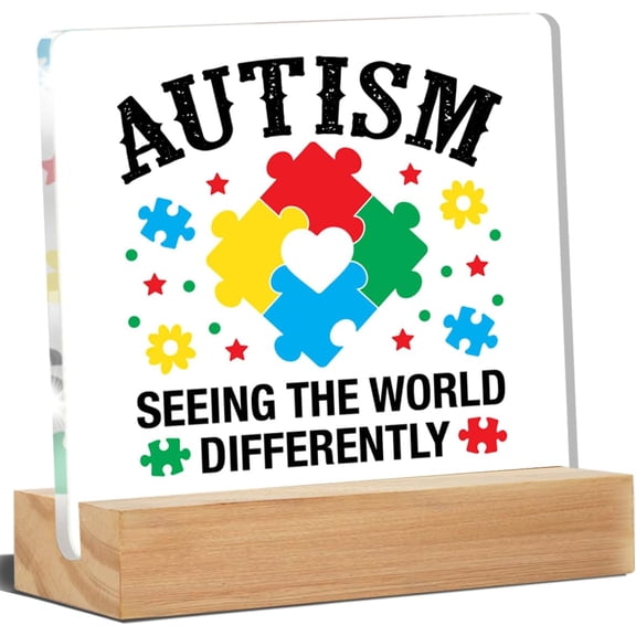 Autism Awareness Sign, Autism Desk Decor Autism Seeing the World Differently Acrylic Desk Plaque Sign Home Office Bedroom Classroom Decoration 4x4 Inch