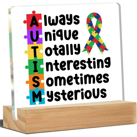 Autism Awareness Sign, Autism Desk Decor Inspirational Quote Acrylic Desk Plaque Sign Home Office Classroom Nursery Bedroom Decoration 4x4 Inch