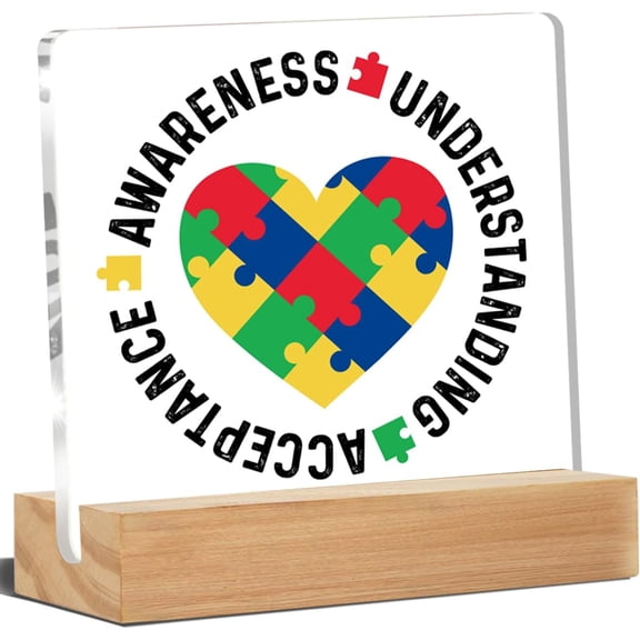 Autism Awareness Sign, Autism Desk Sign Awareness Understanding Acceptance Acrylic Desk Plaque Sign Home Office Bedroom Nursery Classroom Decoration 4x4 Inch