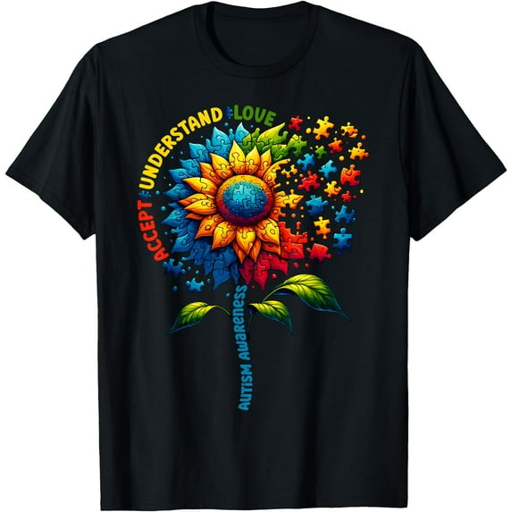 Autism Awareness Sunflower Jigsaw Unisex T-Shirt for Men Women Kids Toddler