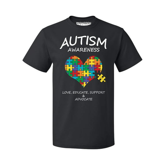 Autism Awareness Support Heart Puzzle Men's T-shirt, 3XL, Black (Multicolor)