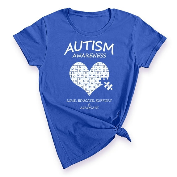 Autism Awareness Support Heart Puzzle Women's T-shirt, 2XL, Royal