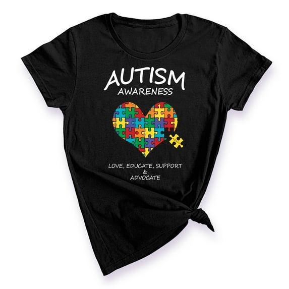 Autism Awareness Support Heart Puzzle Women's T-shirt, XL, Black (Multicolor)