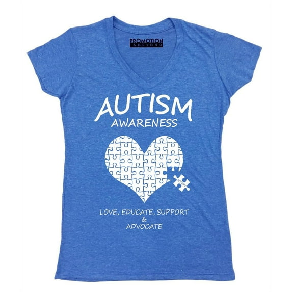 Autism Awareness Support Heart Puzzle Women's V-neck, 2XL, Heather Royal