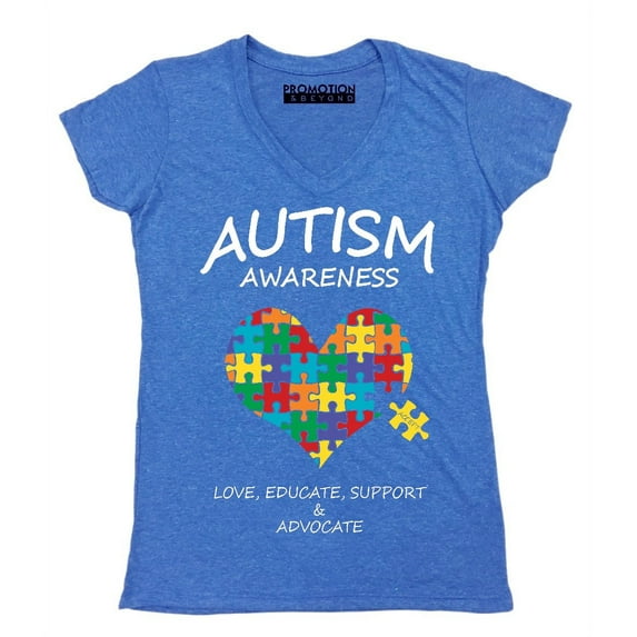 Autism Awareness Support Heart Puzzle Women's V-neck, M, Heather Royal (Multicolor)
