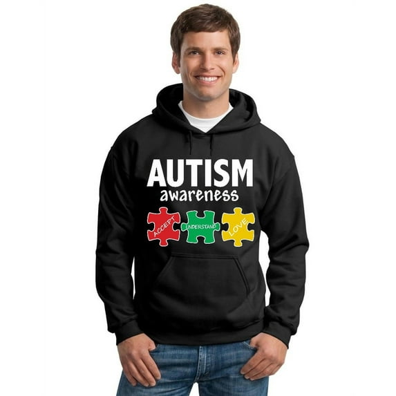 Autism Awareness Support Jigsaw Puzzle Hooded Sweatshirt, 3XL, Black (Multicolor)