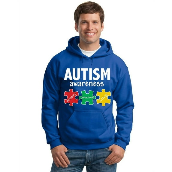 Autism Awareness Support Jigsaw Puzzle Hooded Sweatshirt, XL, Royal (Multicolor)