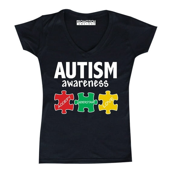 Autism Awareness Support Jigsaw Puzzle Women's V-neck, 2XL, Black (Multicolor)