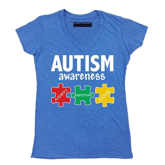 Autism Awareness Support Jigsaw Puzzle Women's V-neck, M, Heather Royal (Multicolor)