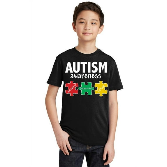 Autism Awareness Support Jigsaw Puzzle Youth T-shirt, Youth L, Black (Multicolor)
