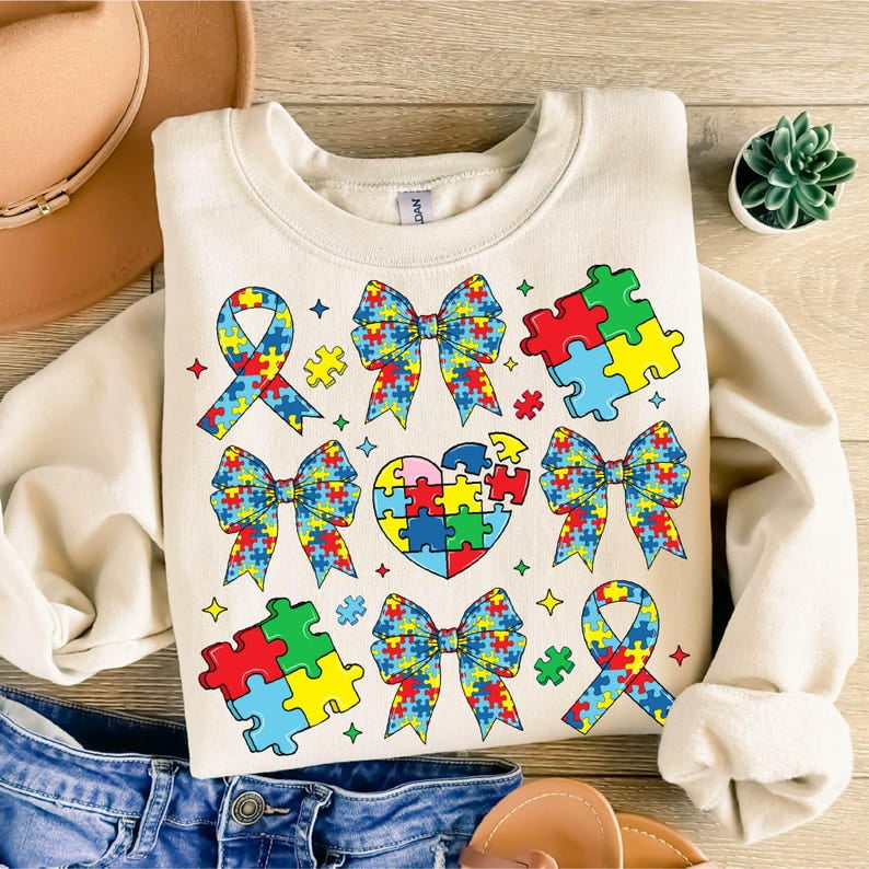 Autism Awareness Merchandise Pattern Print Women Crewneck Sweatshirt