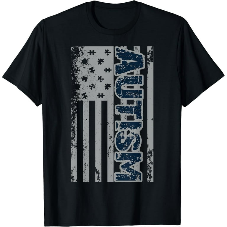 Autism Awareness American Puzzle Flag Distressed T-Shirt Autism Awareness American Puzzle Flag Distressed T-Shirt