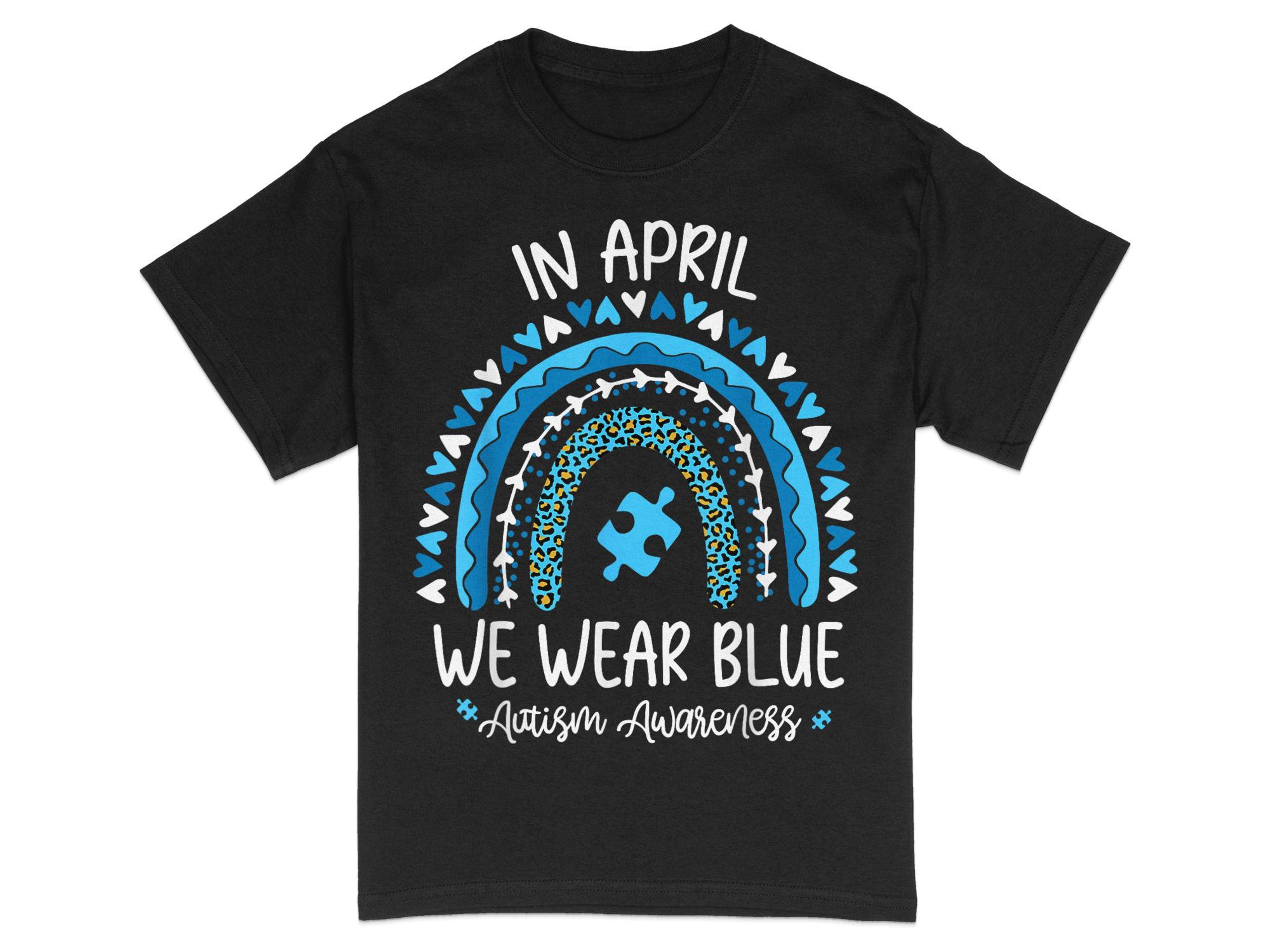 Autism Awareness T-shirt, Blue Rainbow Puzzle Piece, Supportive Apparel 