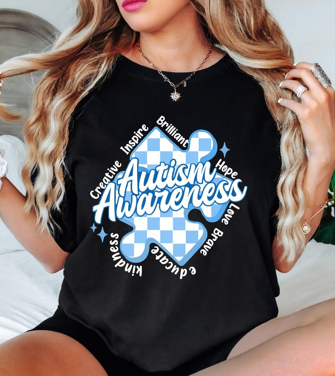 Autism Awareness T-Shirt, In April We Wear Blue Special Education Teacher Shirt, Aura Of Blue Embrace Nuerodiversity Tee,Black Color,Size L