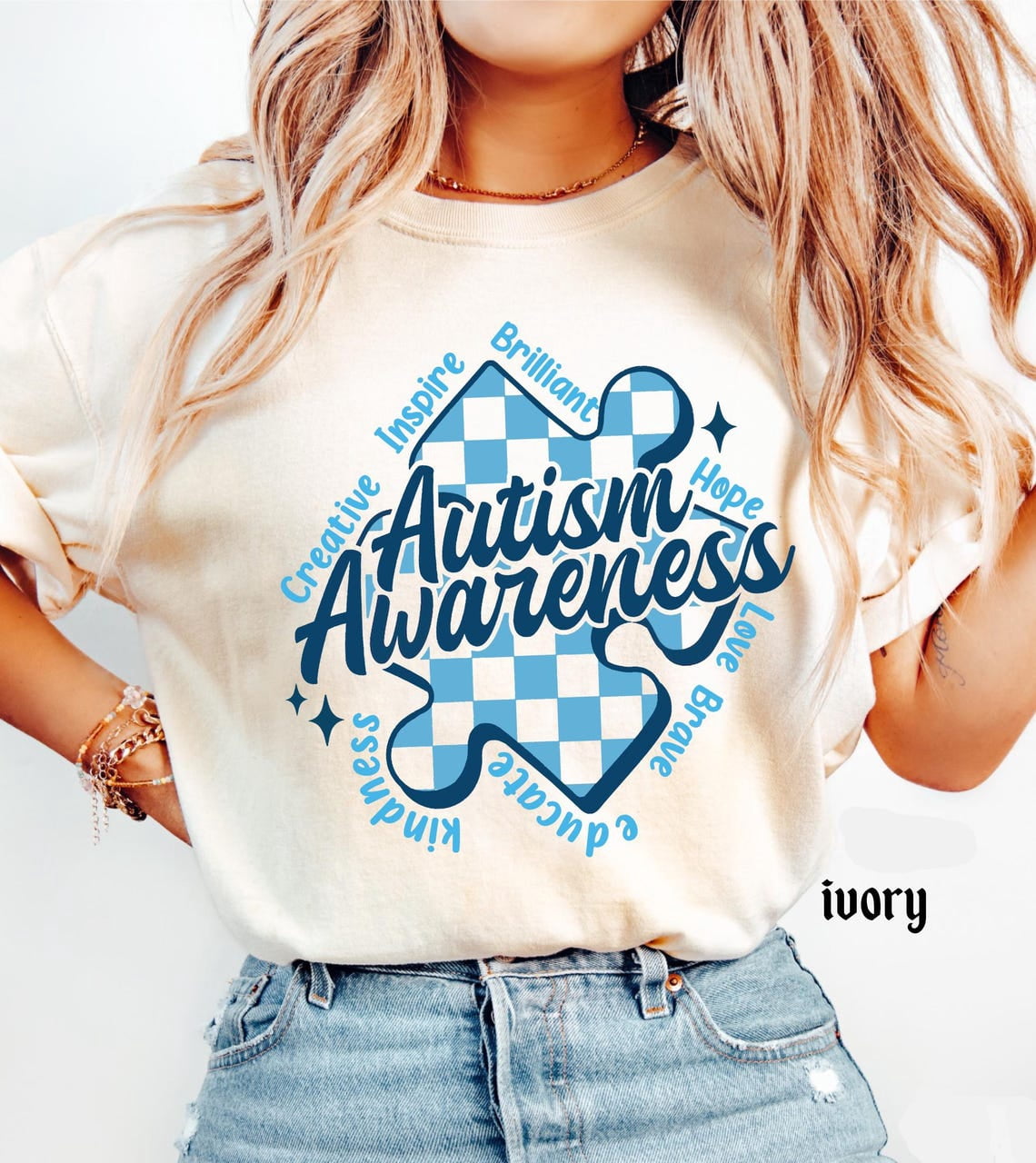 Autism Awareness T-Shirt, In April We Wear Blue Special Education Teacher Shirt, Aura Of Blue Embrace Nuerodiversity Tee,Natural Color,Size 3XL