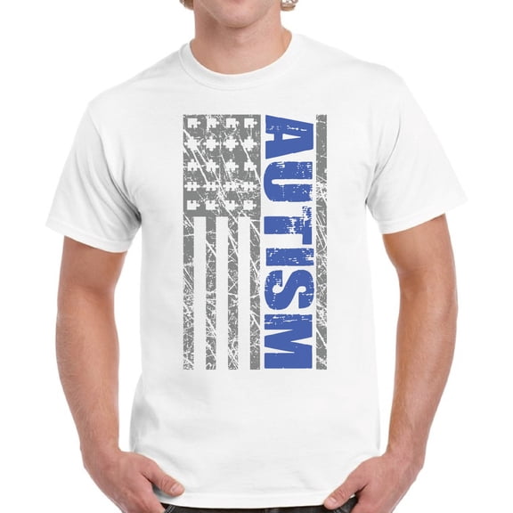 Autism Awareness T-Shirt for Men American Flag Shirt for Him Graphic Tee White Print