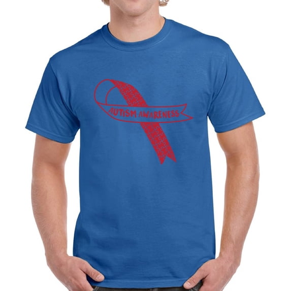 Autism Awareness T-Shirt for Men Red Ribbon Mens Shirt Graphic Tee White Print
