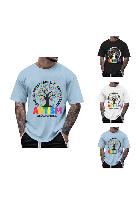 Autism Awareness T Shirts for Men 2026 Summer Casual Short Sleeve Crewneck Graphic Tees