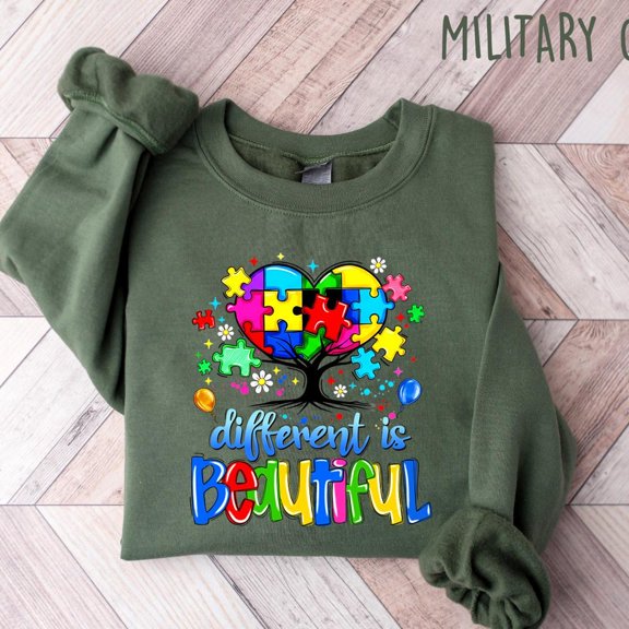 Autism Awareness TShirt Different Is Beautiful Crewneck Neurodiversity Inclusion Shirt Spe