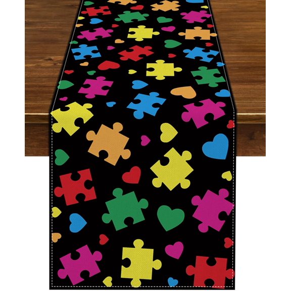 Autism Awareness Table Runner Puzzle Piece Heart Love Needs No Words April Decoration Home Kitchen Dining Room Decor